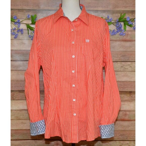 Cinch Ladies Orange Button Up Western Shirt Top Size XL Contrast Cuffs Cowgirl - Picture 1 of 12